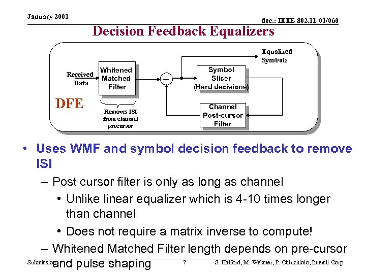 January 2001 doc. : IEEE 802. 11 -01/060 Decision Feedback Equalizers Equalized Symbols Received