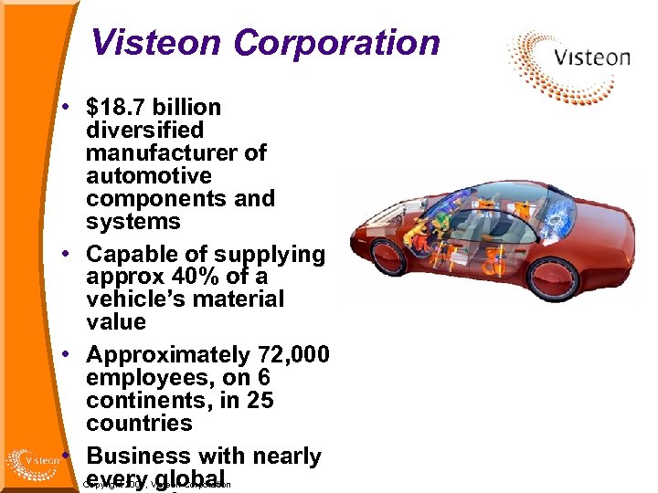 Visteon Corporation • $18. 7 billion diversified manufacturer of automotive components and systems •