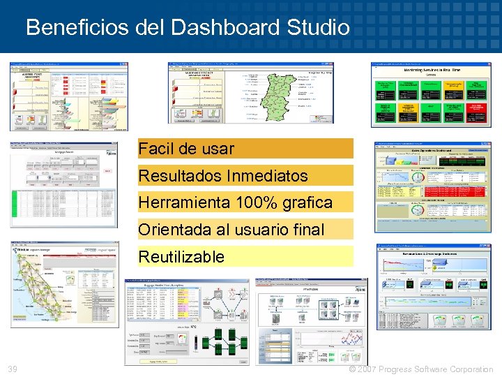 Beneficios del Dashboard Studio Facil de usar Resultados Inmediatos Herramienta 100% grafica Orientada al