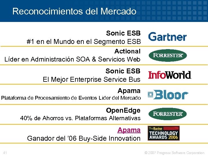 Reconocimientos del Mercado Sonic ESB #1 en el Mundo en el Segmento ESB Actional