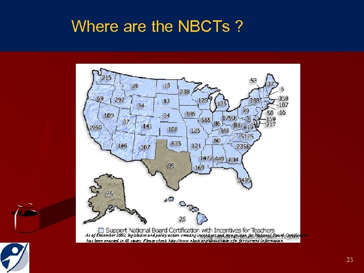 National Board Certified Teachers Where are the NBCTs ? As of December 2002, legislative