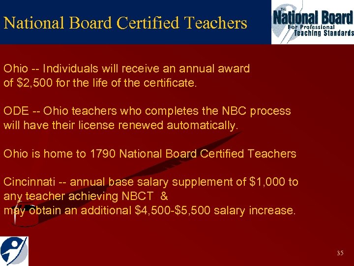 National Board Certified Teachers Ohio -- Individuals will receive an annual award of $2,