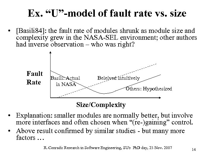 Ex. “U”-model of fault rate vs. size • [Basili 84]: the fault rate of