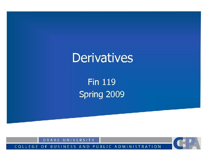 Derivatives Fin 119 Spring 2009 