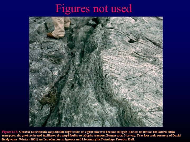 Figures not used Figure 23 -8. Gneissic anorthositic‑amphibolite (light color on right) reacts to