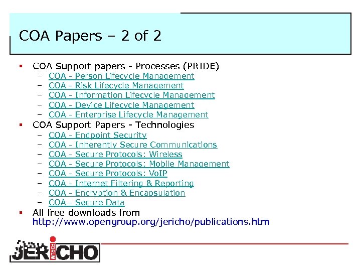 COA Papers – 2 of 2 § COA Support papers Processes (PRIDE) § COA