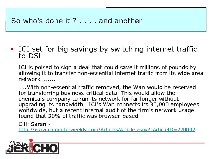 So who’s done it ? . . and another § ICI set for big