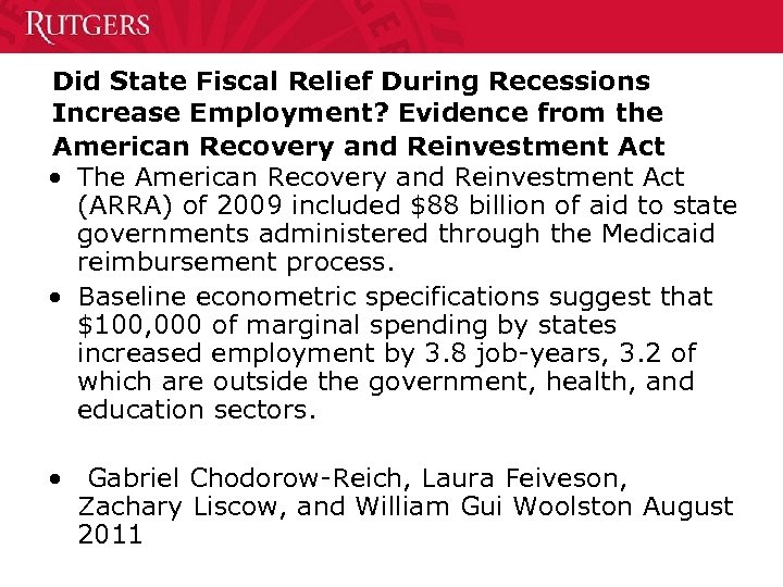 Did State Fiscal Relief During Recessions Increase Employment? Evidence from the American Recovery and