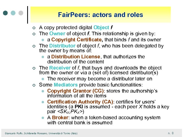 Fair. Peers: actors and roles ¢ ¢ ¢ A copy protected digital Object f