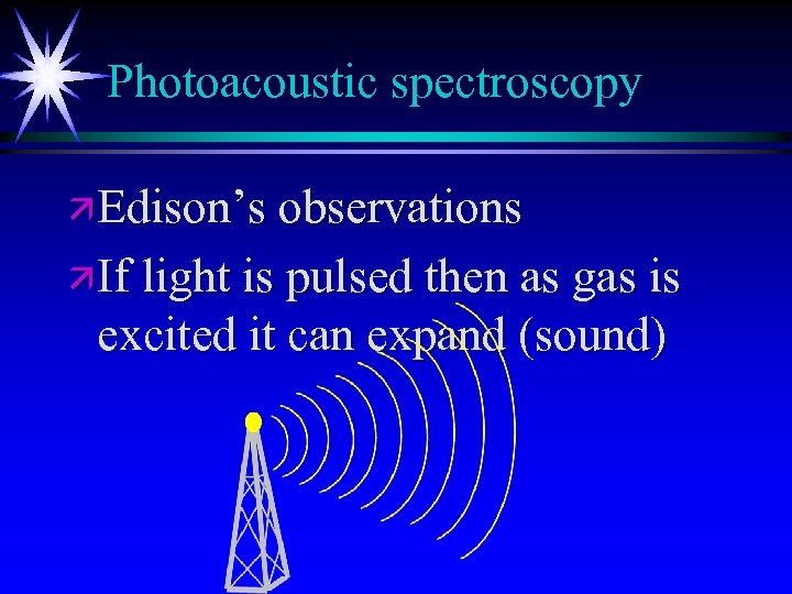 Photoacoustic spectroscopy ä Edison’s observations ä If light is pulsed then as gas is