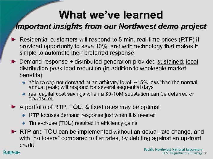 What we’ve learned Important insights from our Northwest demo project Residential customers will respond