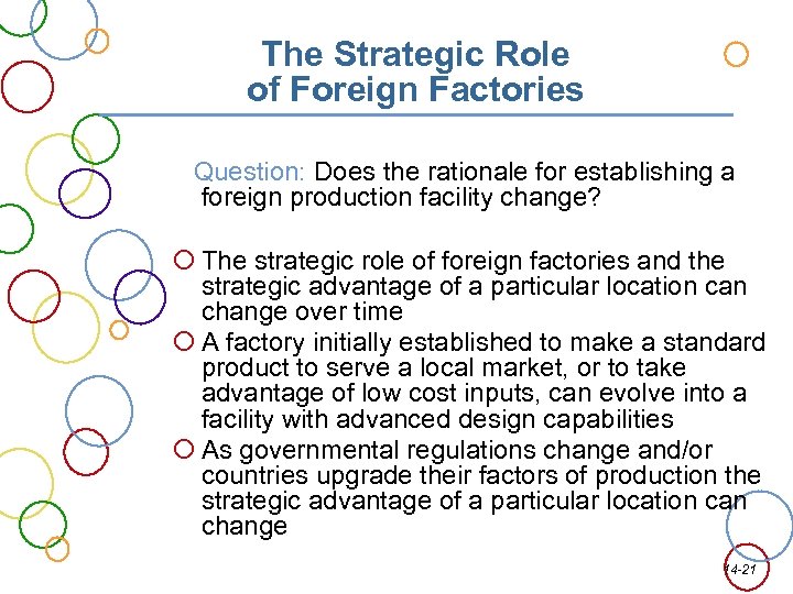 The Strategic Role of Foreign Factories Question: Does the rationale for establishing a foreign