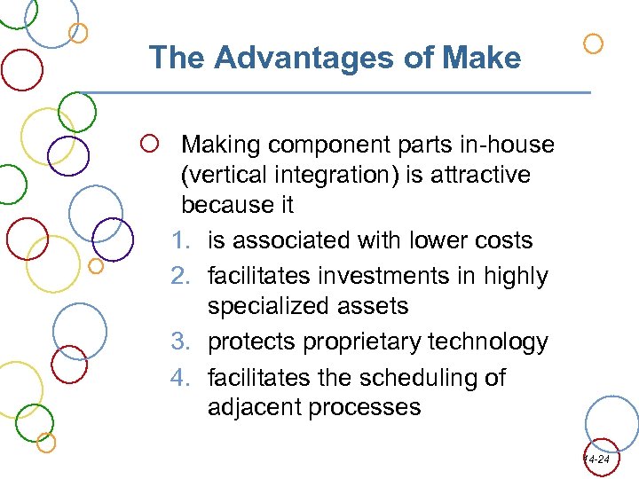 The Advantages of Make Making component parts in-house (vertical integration) is attractive because it