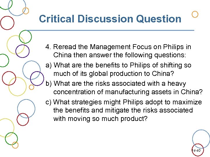 Critical Discussion Question 4. Reread the Management Focus on Philips in China then answer