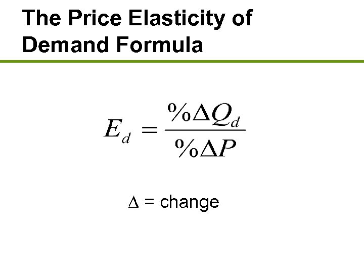 The Price Elasticity of Demand Formula ∆ = change 