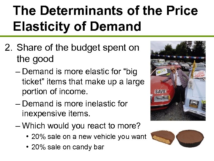 The Determinants of the Price Elasticity of Demand 2. Share of the budget spent