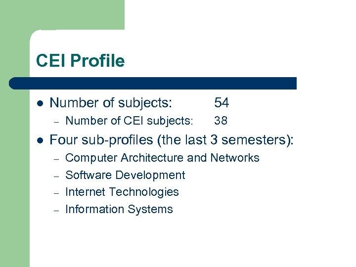 CEI Profile l Number of subjects: – l Number of CEI subjects: 54 38