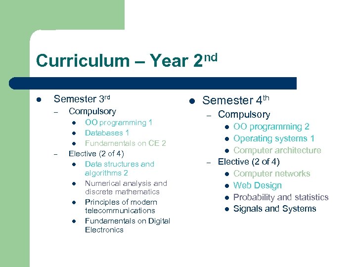 Curriculum – Year 2 nd l Semester 3 rd – Compulsory OO programming 1