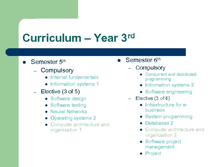 Curriculum – Year 3 rd l Semester 5 th – Compulsory l l –