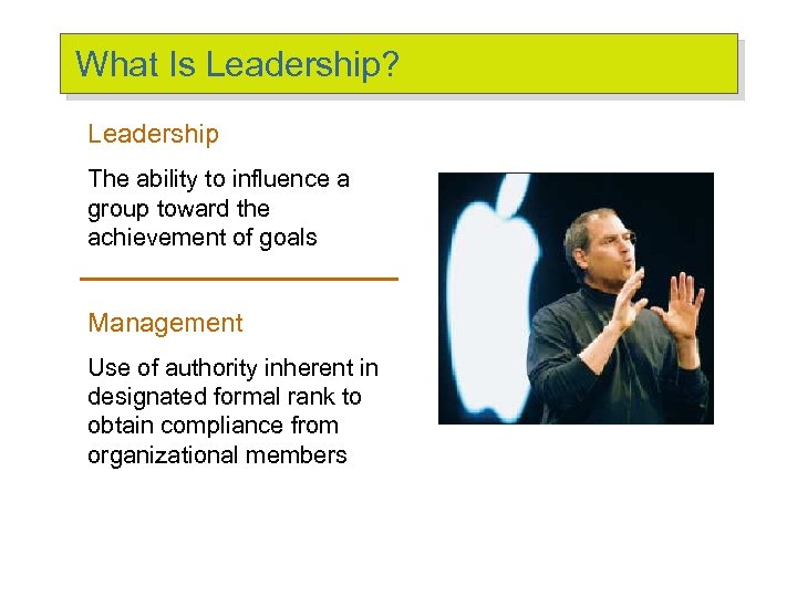 What Is Leadership? Leadership The ability to influence a group toward the achievement of