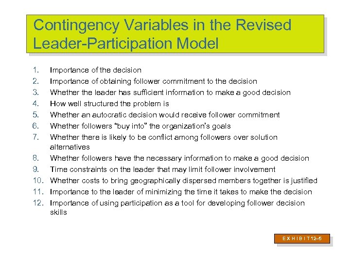 Contingency Variables in the Revised Leader-Participation Model 1. 2. 3. 4. 5. 6. 7.