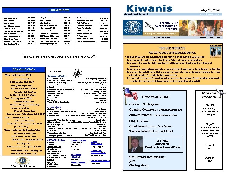 May 14, 2009 CLUB MEMBERS Florida District Division 5 Jay Ambler/Jane Doris Barnes Herman