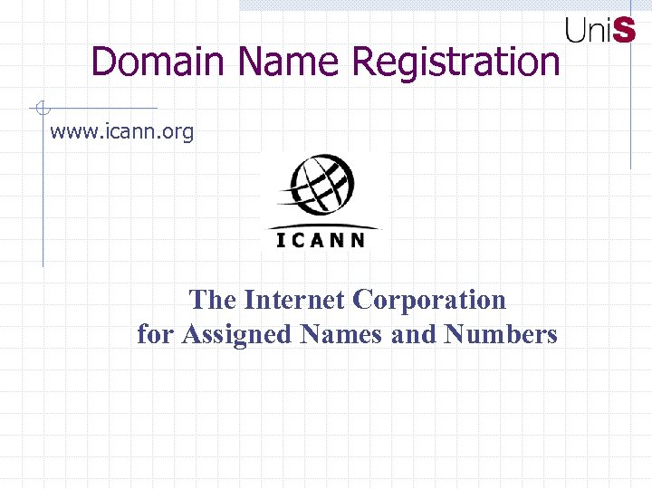 Domain Name Registration www. icann. org The Internet Corporation for Assigned Names and Numbers