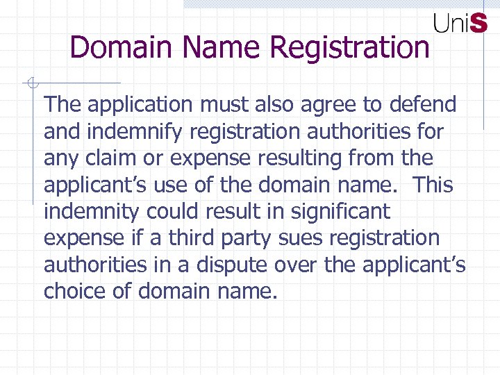 Domain Name Registration The application must also agree to defend and indemnify registration authorities
