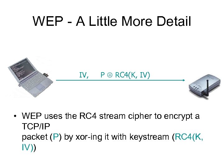 WEP - A Little More Detail IV, P RC 4(K, IV) • WEP uses