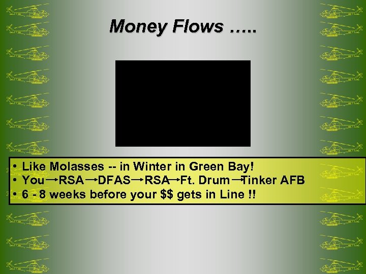 Money Flows …. . • Like Molasses -- in Winter in Green Bay! •