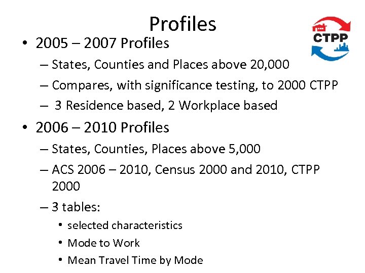 Profiles • 2005 – 2007 Profiles – States, Counties and Places above 20, 000