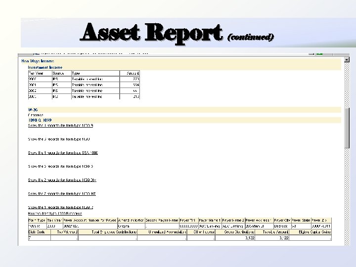 Asset Report (continued) 