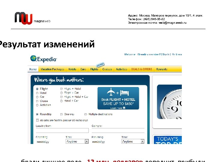 Результат изменений Адрес: Москва, Мажоров переулок, дом 10/1, 4 этаж. Телефон: (495) 646 -06