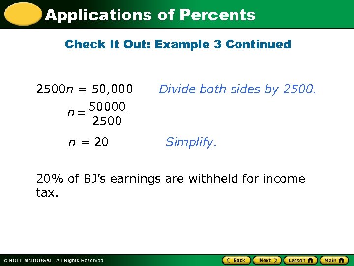 Applications of Percents Check It Out: Example 3 Continued 2500 n = 50, 000