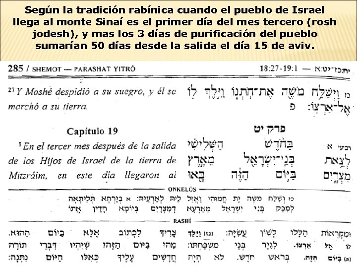 Según la tradición rabínica cuando el pueblo de Israel llega al monte Sinaí es