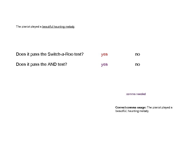 The pianist played a beautiful haunting melody. Does it pass the Switch-a-Roo test? yes