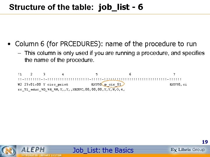 Structure of the table: job_list - 6 • Column 6 (for PRCEDURES): name of