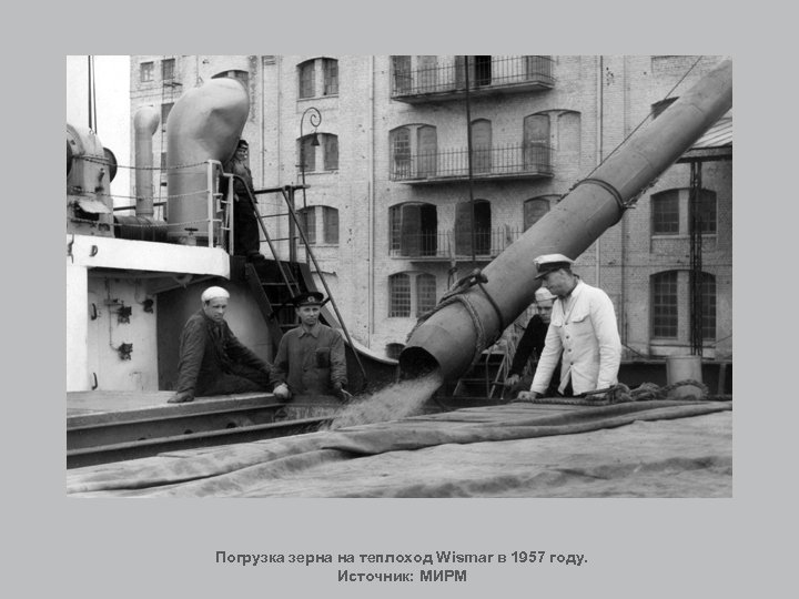 Погрузка зерна на теплоход Wismar в 1957 году. Источник: МИРМ 