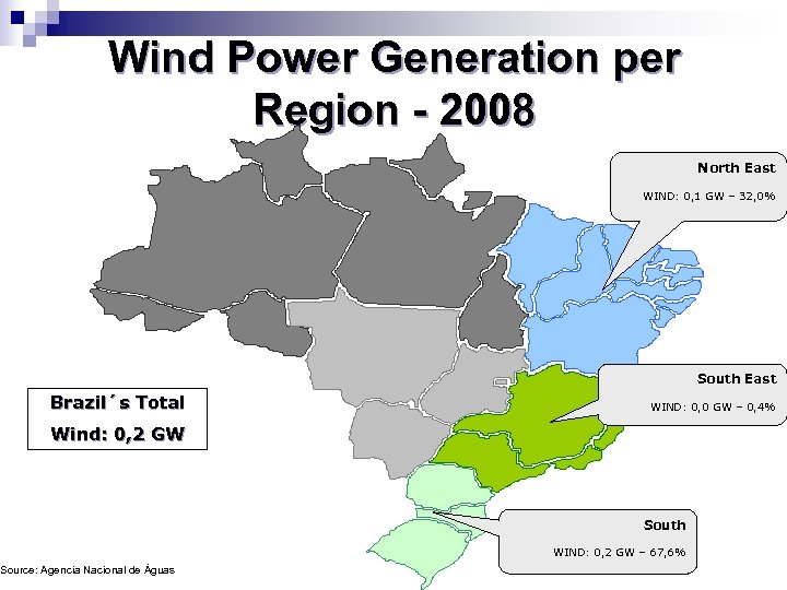 Wind Power Generation per Region - 2008 North East WIND: 0, 1 GW –