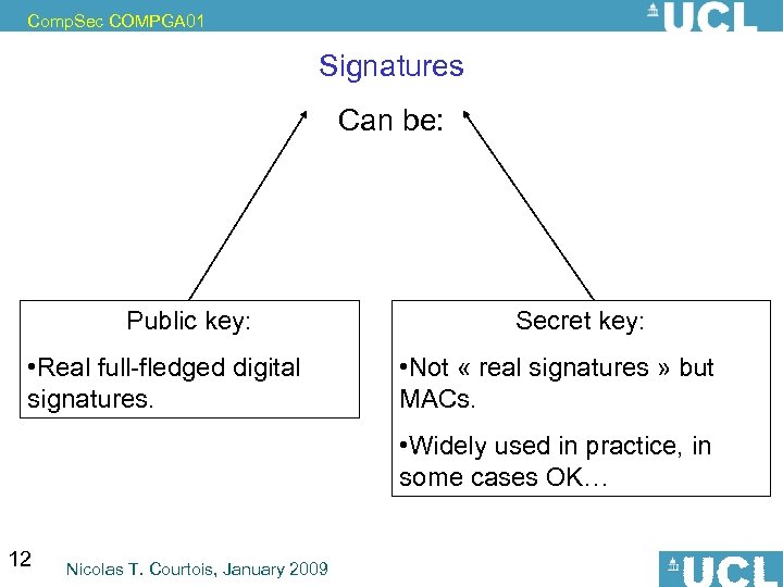 Comp. Sec COMPGA 01 Signatures Can be: Public key: • Real full-fledged digital signatures.