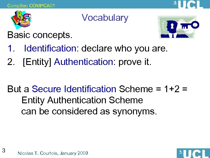 Comp. Sec COMPGA 01 Vocabulary Basic concepts. 1. Identification: declare who you are. 2.