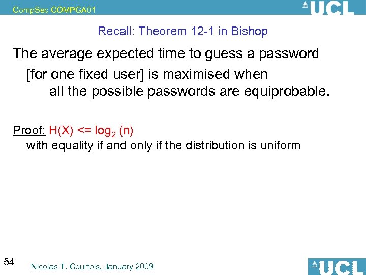 Comp. Sec COMPGA 01 Recall: Theorem 12 -1 in Bishop The average expected time