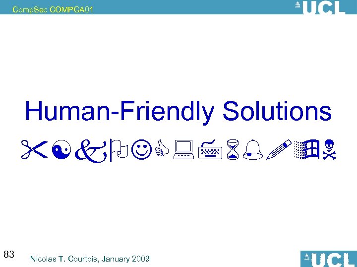 Comp. Sec COMPGA 01 Human-Friendly Solutions 83 Nicolas T. Courtois, January 2009 