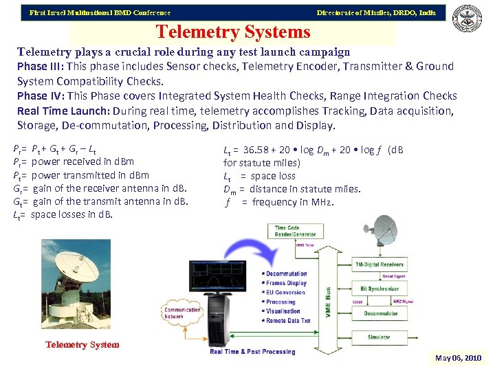 First Israel Multinational BMD Conference Directorate of Missiles, DRDO, India Telemetry Systems Telemetry plays