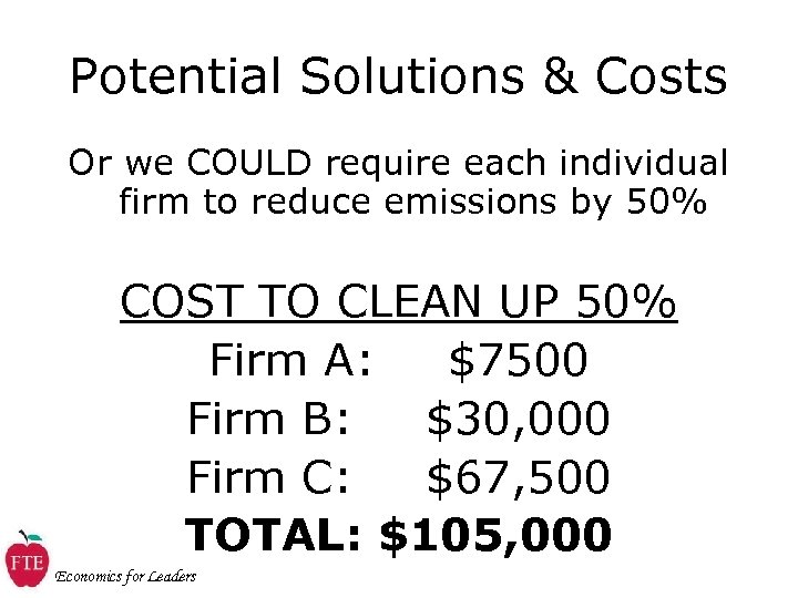 Potential Solutions & Costs Or we COULD require each individual firm to reduce emissions