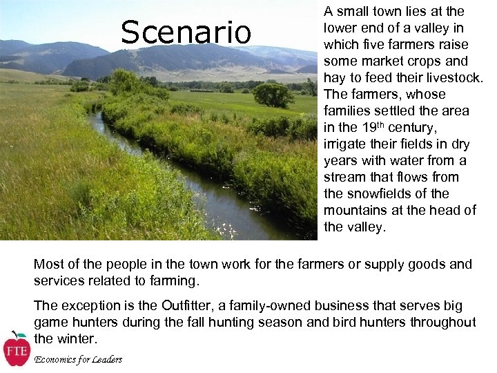 Scenario A small town lies at the lower end of a valley in which