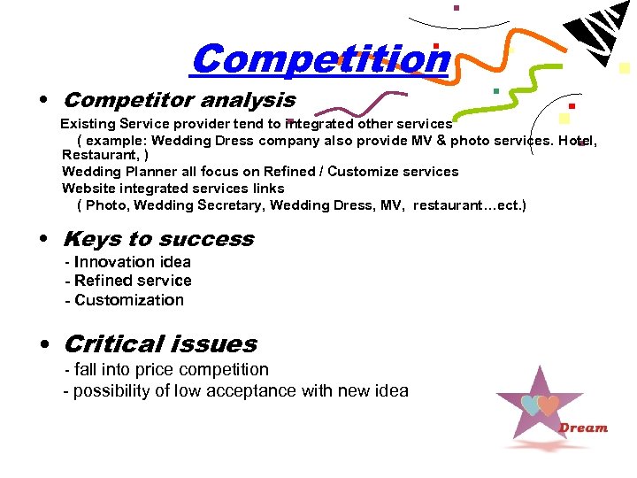 Competition • Competitor analysis Existing Service provider tend to integrated other services ( example: