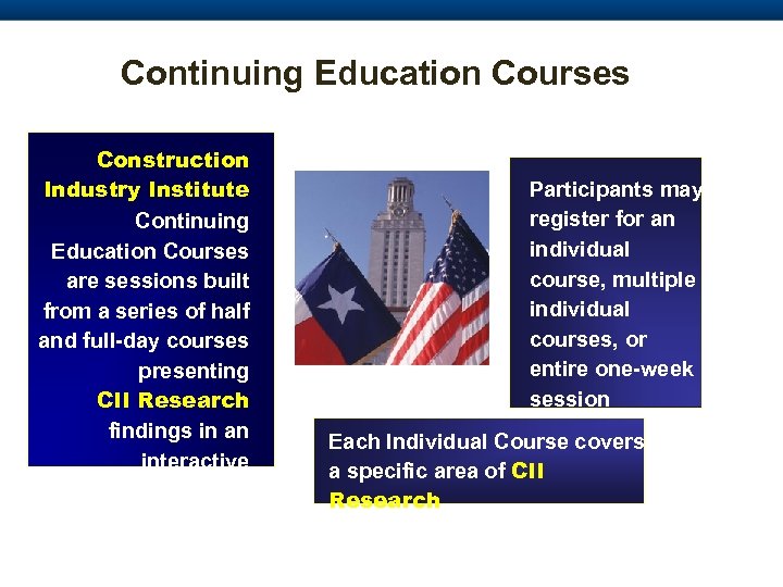 Continuing Education Courses Construction Industry Institute Continuing Education Courses are sessions built from a