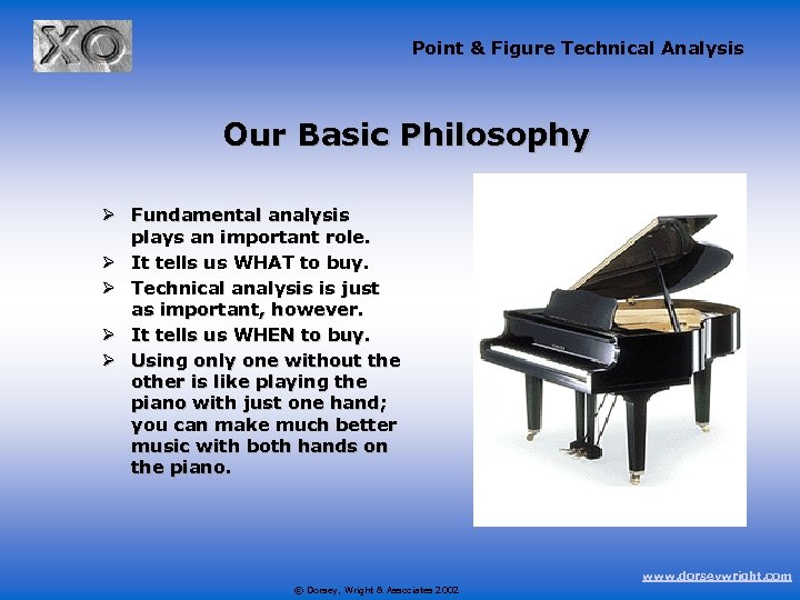 Point & Figure Technical Analysis Our Basic Philosophy Ø Fundamental analysis plays an important