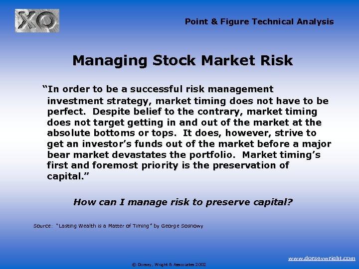 Point & Figure Technical Analysis Managing Stock Market Risk “In order to be a